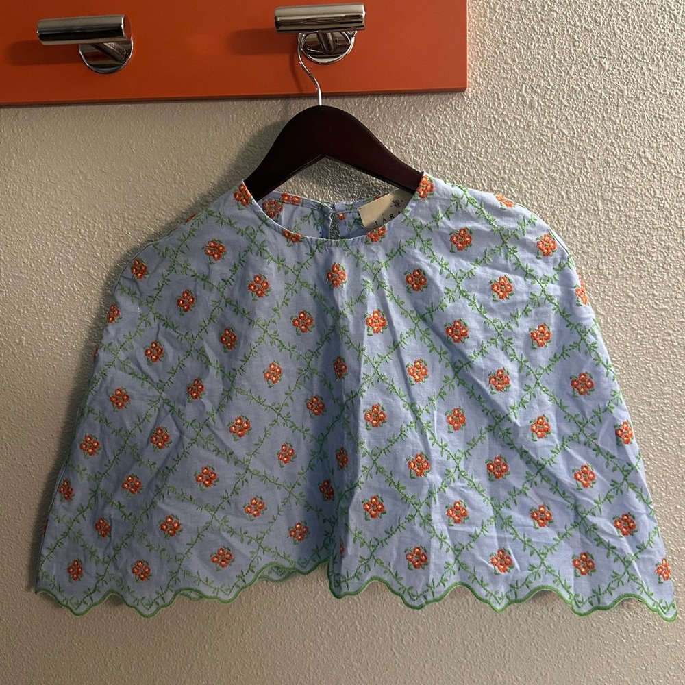 Nwt Far Away Anthropologie Embroidered Cape Blue Floral OS - Picture 2 of 8